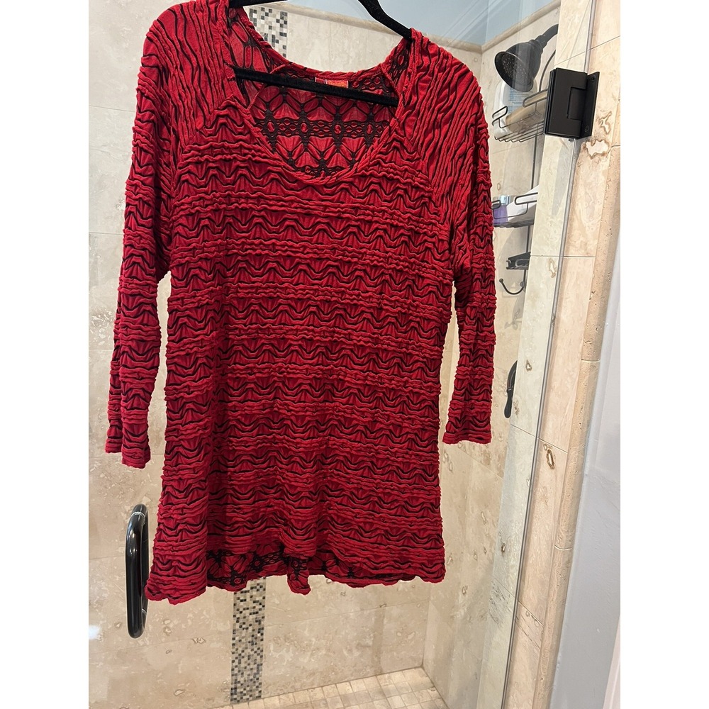 Tianello Aston Tunic XL Red Black Japanese Art to Wear Swing Shirt Blouse